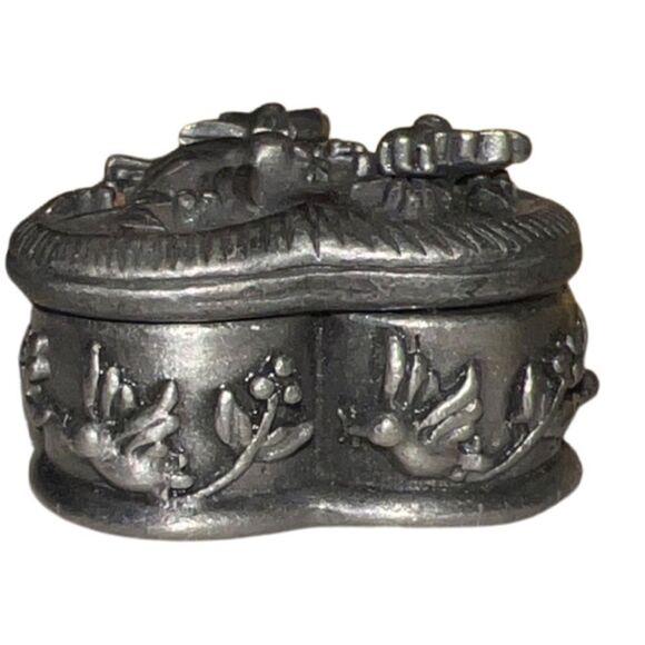 Vintage Torino Pewter Trinket Box - Heart - Heart is Brooch & Birds are Earrings - Picture 6 of 7